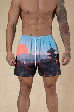 Men's YoungLA Gym 135 House Party Shorts Shorts Japanese Sunrise | CN1375-960 USA