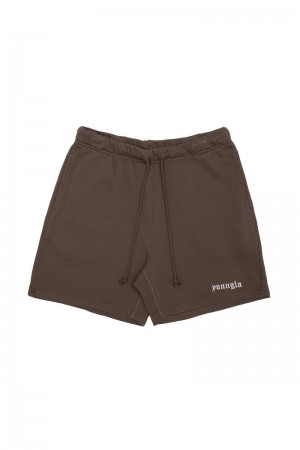 Men's YoungLA Gym 139 Earthy Collection Shorts Shorts Chocolate | KR1395-264 USA