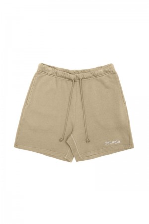 Men's YoungLA Gym 139 Earthy Collection Shorts Shorts Desert Olive | KN3572-416 USA