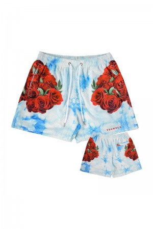 Men's YoungLA Gym 141 The Block Party Shorts Shorts Roses are Red | ZB1640-897 USA