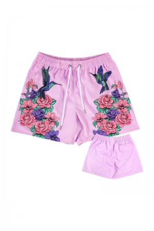 Men's YoungLA Gym 141 The Block Party Shorts Shorts Pink Boquet | CX5169-438 USA