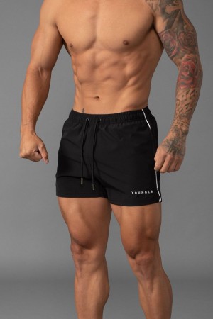 Men's YoungLA Gym 143 Short Short Swim Shorts Shorts Black | RZ9581-340 USA