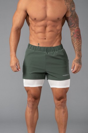 Men's YoungLA Gym 144 Peak Velocity Compression Shorts Shorts Forest Green | SV2931-870 USA