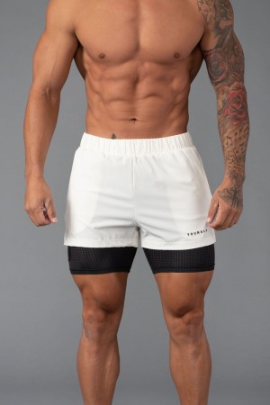 Men's YoungLA Gym 144 Peak Velocity Compression Shorts Shorts Off-White | GP2780-913 USA