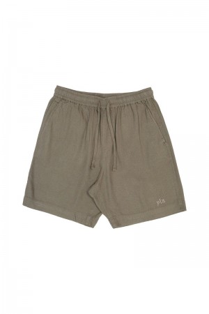 Men's YoungLA Gym 147 Simply Linen Shorts Shorts Olive Green | QJ3780-249 USA