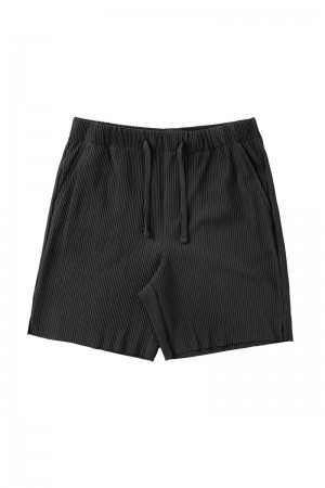 Men's YoungLA Gym 148 Pleated Festival Shorts Shorts Black | AZ4035-928 USA