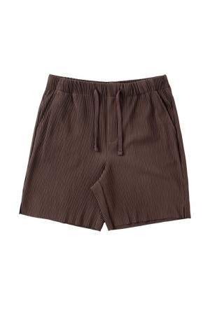 Men's YoungLA Gym 148 Pleated Festival Shorts Shorts Chocolate | DK5289-146 USA