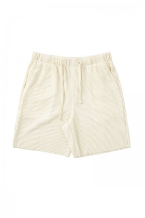 Men's YoungLA Gym 148 Pleated Festival Shorts Shorts Cream | ZT9328-746 USA