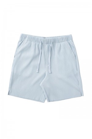 Men's YoungLA Gym 148 Pleated Festival Shorts Shorts Light Blue | RG1846-379 USA