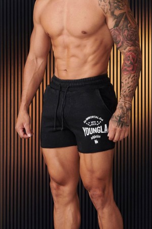 Men's YoungLA Gym 152 Immortal Shorts Shorts Black Wash | XR0746-251 USA