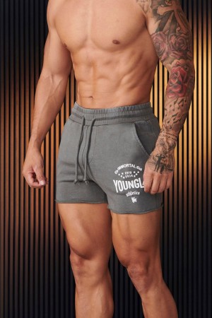 Men's YoungLA Gym 152 Immortal Shorts Shorts Grey Wash | LZ0672-354 USA