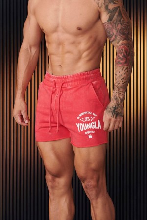 Men's YoungLA Gym 152 Immortal Shorts Shorts Red Wash | KI1704-395 USA