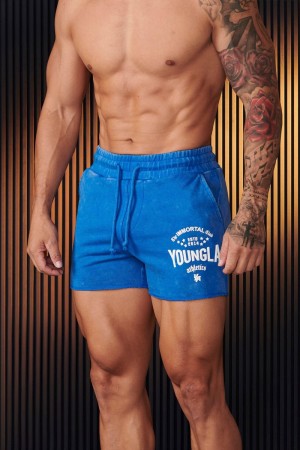 Men's YoungLA Gym 152 Immortal Shorts Shorts Royal Blue Wash | WH9423-850 USA