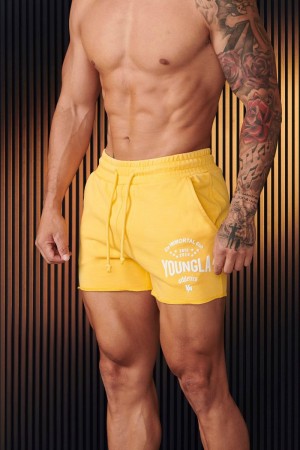 Men's YoungLA Gym 152 Immortal Shorts Shorts Yellow Wash | MO6304-879 USA