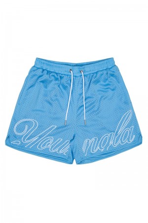 Men's YoungLA Gym 155 Championship Shorts Shorts Carolina Blue | ZI4205-986 USA