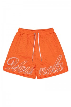 Men's YoungLA Gym 155 Championship Shorts Shorts Orange | CY4915-387 USA