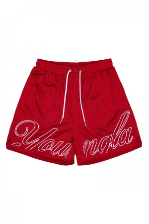 Men's YoungLA Gym 155 Championship Shorts Shorts Red | GH1047-386 USA