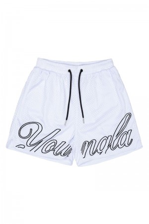 Men's YoungLA Gym 155 Championship Shorts Shorts White | WD8104-967 USA