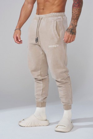 Men's YoungLA Gym 2022 Love Sets Joggers Joggers Beige Wash | MW7398-642 USA