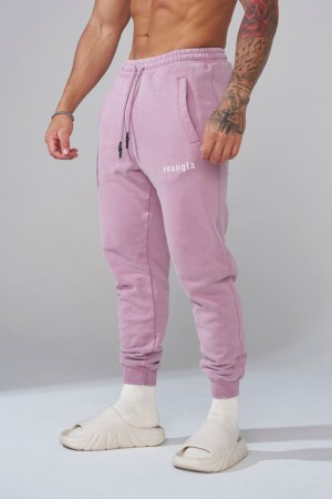 Men's YoungLA Gym 2022 Love Sets Joggers Joggers Pink Wash | TK8701-269 USA