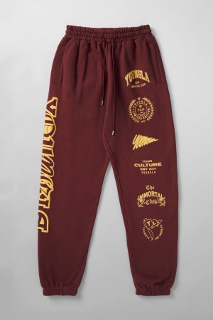 Men's YoungLA Gym 204 Immortal Killer Joggers Joggers Burgundy | NX0342-651 USA