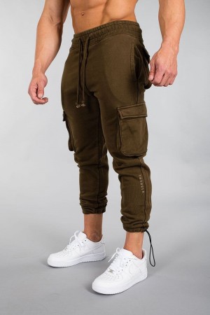 Men's YoungLA Gym 206 Rambo Combat Joggers Joggers Military Olive Wash | XA8342-650 USA