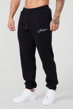 Men's YoungLA Gym 207 Cozy Thermal Joggers Joggers Black | SL6580-432 USA