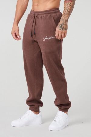 Men's YoungLA Gym 207 Cozy Thermal Joggers Joggers Chocolate | TM8617-294 USA