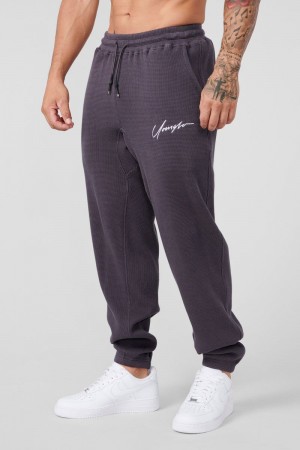 Men's YoungLA Gym 207 Cozy Thermal Joggers Joggers Coal | TO3758-106 USA