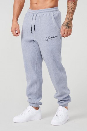 Men's YoungLA Gym 207 Cozy Thermal Joggers Joggers Heather Grey | RP6547-183 USA