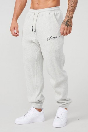 Men's YoungLA Gym 207 Cozy Thermal Joggers Joggers Oatmeal | KW9278-015 USA