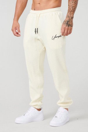 Men's YoungLA Gym 207 Cozy Thermal Joggers Joggers Off-White | SE9308-426 USA