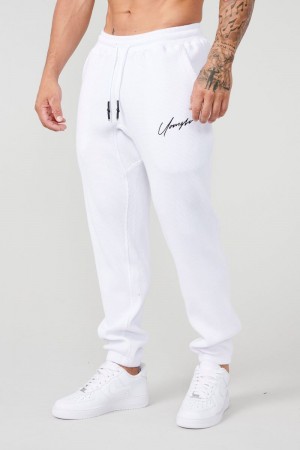 Men's YoungLA Gym 207 Cozy Thermal Joggers Joggers White | EI7529-180 USA