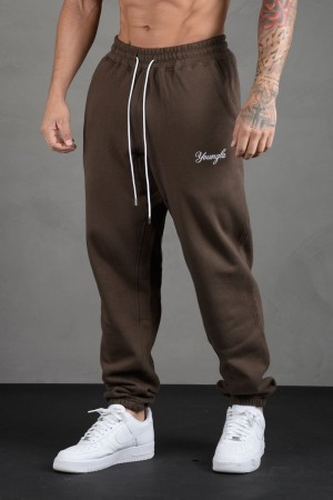 Men's YoungLA Gym 211 For Him Joggers Joggers Brown | BK8491-067 USA