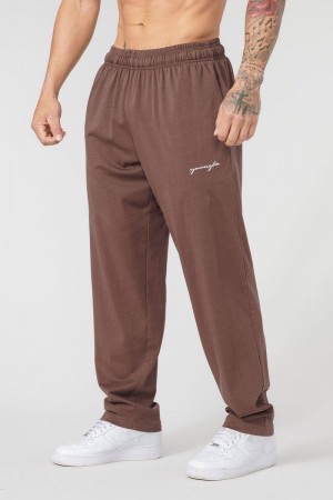 Men's YoungLA Gym 215 No Cuff Pump Covers Joggers Chocolate | CF3420-718 USA