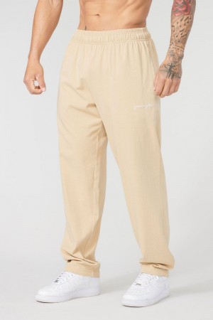 Men's YoungLA Gym 215 No Cuff Pump Covers Joggers Tan | YW7810-425 USA