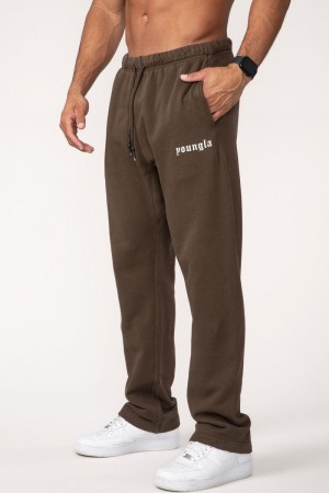 Men's YoungLA Gym 216 Eternal No Cuff Sweats Joggers Brown Wash | QL9412-873 USA