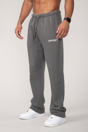 Men's YoungLA Gym 216 Eternal No Cuff Sweats Joggers Coal Wash | JY1854-796 USA