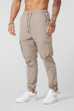 Men's YoungLA Gym 218 Travel Cargo Joggers Joggers Light Cream | KI6125-037 USA