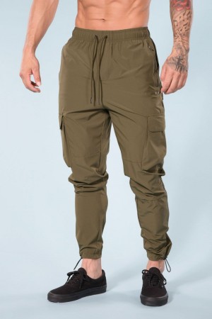 Men's YoungLA Gym 218 Travel Cargo Joggers Joggers Olive | QB5049-183 USA