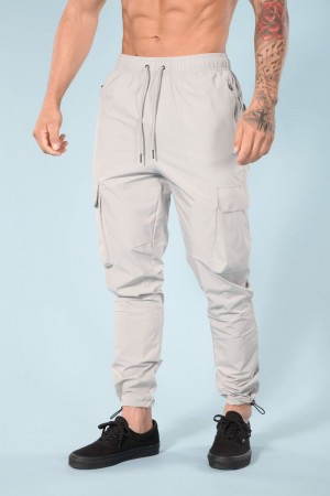 Men's YoungLA Gym 218 Travel Cargo Joggers Joggers Light Grey | RL5648-731 USA