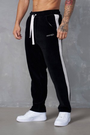 Men's YoungLA Gym 221 Corduroy Pants Joggers Black | KA0735-492 USA