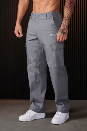 Men's YoungLA Gym 226 TrailBlaze Cargos Pants Cool Grey | IC9781-654 USA