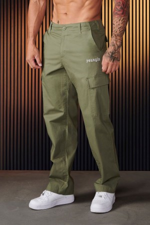 Men's YoungLA Gym 226 TrailBlaze Cargos Pants Pale Olive | JL5810-936 USA