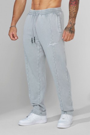 Men's YoungLA Gym 229 Frontline Sweat Pants Joggers Grey Wash | UQ0561-493 USA