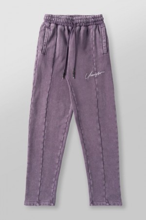 Men's YoungLA Gym 229 Frontline Sweat Pants Joggers Purple Wash | VL8129-370 USA