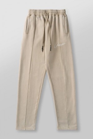 Men's YoungLA Gym 229 Frontline Sweat Pants Joggers Tan Wash | XA1672-549 USA