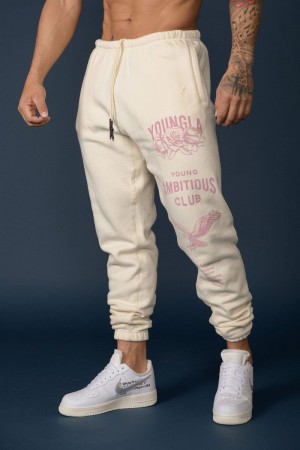 Men's YoungLA Gym 233 The Immortal Joggers Joggers Off-White | QI8947-251 USA