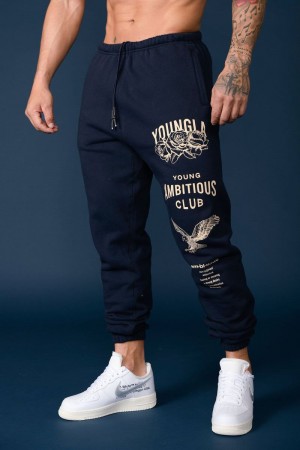 Men's YoungLA Gym 233 The Immortal Joggers Joggers Navy | ZX3612-548 USA