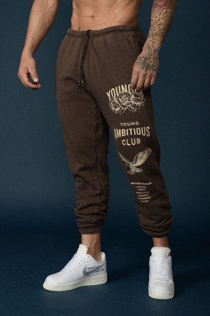 Men's YoungLA Gym 233 The Immortal Joggers Joggers Brown Washed | JY4951-278 USA